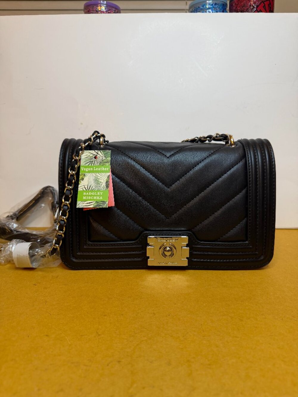Badgley Mischka Black Quilted Crossbody with Silver Hardware